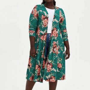 Torrid Super Soft Fit Flare Floral Green Cardigan 1X